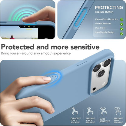 GONEZ Magnetic for iPhone 17 Pro Case, Compatible with MagSafe, [Screen Protector + Camera Lens Protector], Liquid Silicone Anti-Scratch Shockproof Protective Phone Case 6.3 inch, Mist Blue