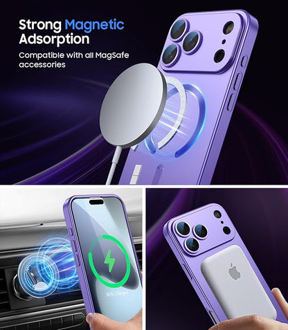 Magnetic for iPhone 17 Pro Max Case, Compatible with MagSafe, Built-in Camera Lens Protector, Slim Thin Soft Silicone Bumper Shockproof Metallic Luster Phone Case, Purple