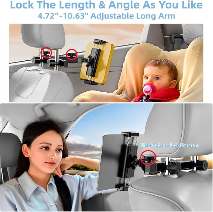 Foldable Car Headrest Mount - Universal Tablet Holder for 5.1-15.6" Phones & Tablets, iPad, Samsung, Switch | Compact Backseat Stand for Kids Long Drive Travel Essentials
