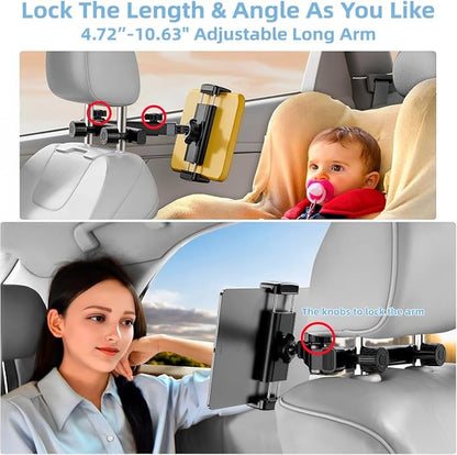 Foldable Car Headrest Mount - Universal Tablet Holder for 5.1-15.6" Phones & Tablets, iPad, Samsung, Switch | Compact Backseat Stand for Kids Long Drive Travel Essentials