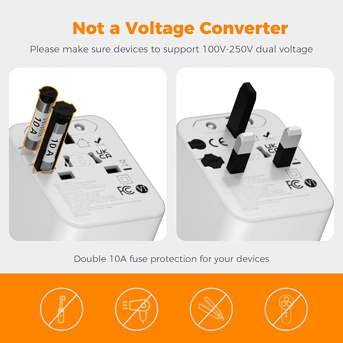 TESSAN Universal Travel Adapter, Power Adapter Worldwide | Extra 2 Prong AC Outlet, 4 USB Ports (2 USB C), US to Europe Italy UK Australia Ireland, Type C G A I