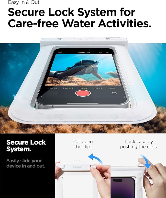 Spigen AquaShield Universal Waterproof Phone Pouch, Waterproof Phone Case, PVC Protective Dry Bag Cases with IPX8 A601 Compatible with iPhone, Galaxy, Google (Pack of 1) - Transparent White