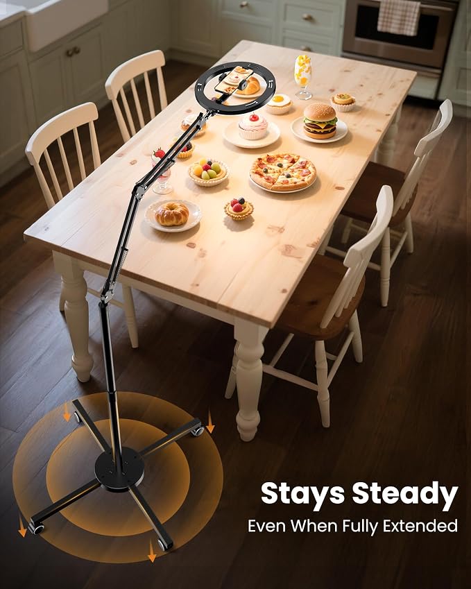 LUXSURE Ring Light Tripod for iPhone with Light,Overhead Camera Mount with Casters,Ring Light with Stand and Phone Holder for Video Recording,Phone Tripod with Light for Live Streaming/Cooking
