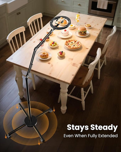 LUXSURE Ring Light Tripod for iPhone with Light,Overhead Camera Mount with Casters,Ring Light with Stand and Phone Holder for Video Recording,Phone Tripod with Light for Live Streaming/Cooking