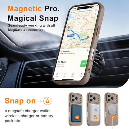MOCCA Magnetic for iPhone 17 Pro Case, (Compatible with Magsafe) (16FT Military Grade Protection) Full Camera Protection Anti-Fingerprint Slim Translucent Matte Phone Cover 6.3",Brown