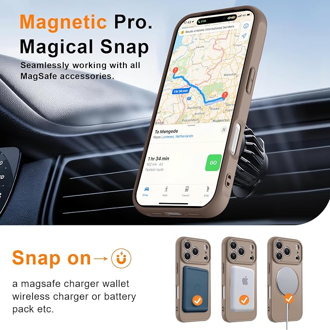 MOCCA Magnetic for iPhone 17 Pro Max Case, (Compatible with Magsafe) (16FT Military Grade Protection) Full Camera Protection Anti-Fingerprint Slim Translucent Matte Phone Cover 6.9",Brown