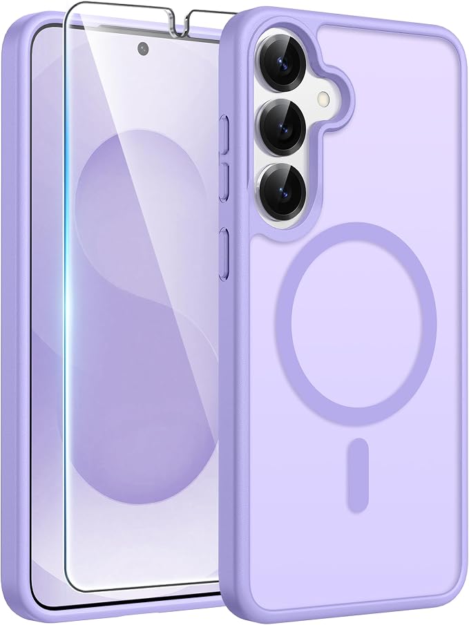 FNTCASE for Samsung Galaxy S25/S24 Plus Case, Fit Magsafe, Screen Protector | Translucent Matte Magnetic Back, 14FT Military Grade Drop Protection, Shockproof Protective Phone Cover, Light Purple