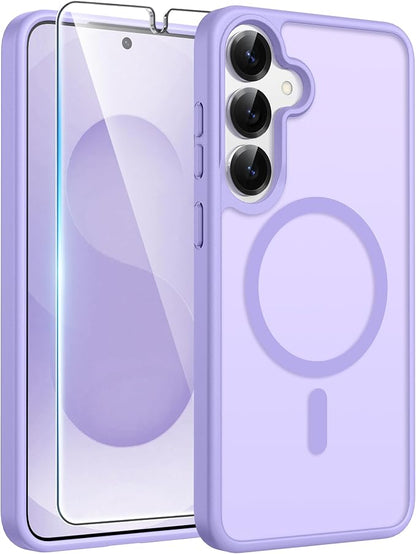 FNTCASE for Samsung Galaxy S25/S24 Plus Case, Fit Magsafe, Screen Protector | Translucent Matte Magnetic Back, 14FT Military Grade Drop Protection, Shockproof Protective Phone Cover, Light Purple