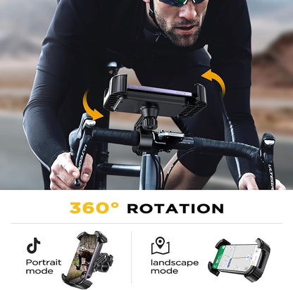 Miracase Bike Phone Holder, Silicone Wrapped Anti Shake Bicycle Phone Mount, Handlebar Clamp Cell Phone Holder for Bike, Scooter Motorcycle Phone Mount Accessories for iPhone Smartphone