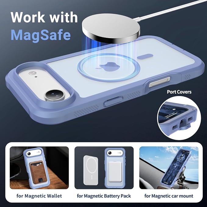 jaroco Magnetic for iPhone Air Case, [Compatible with MagSafe][Military Grade Drop Protection][Heavy Duty Protection][Non-Slip][Shockproof] 2-Layer Durable Bumper Phone Case 6.5''-Blue Purple