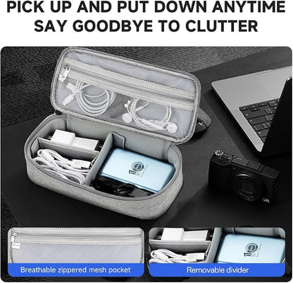 Teskyer Tech Organizer Pouch with Handle, Grey | Water-Resistant Fabric, Adjustable Dividers, Multiple Compartments, Protective Lining, Travel and Office Use