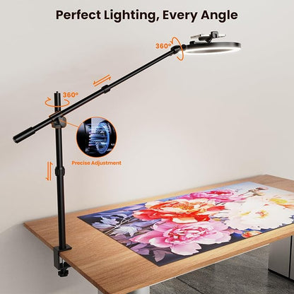 Desk Ring Light with Stand and Overhead Phone Mount,Tripod for iPhone with Ring Light,Phone Holder for Video Recording, 3 Light Modes, Circle Light Ringlight for Artist/Painting/Content Creator