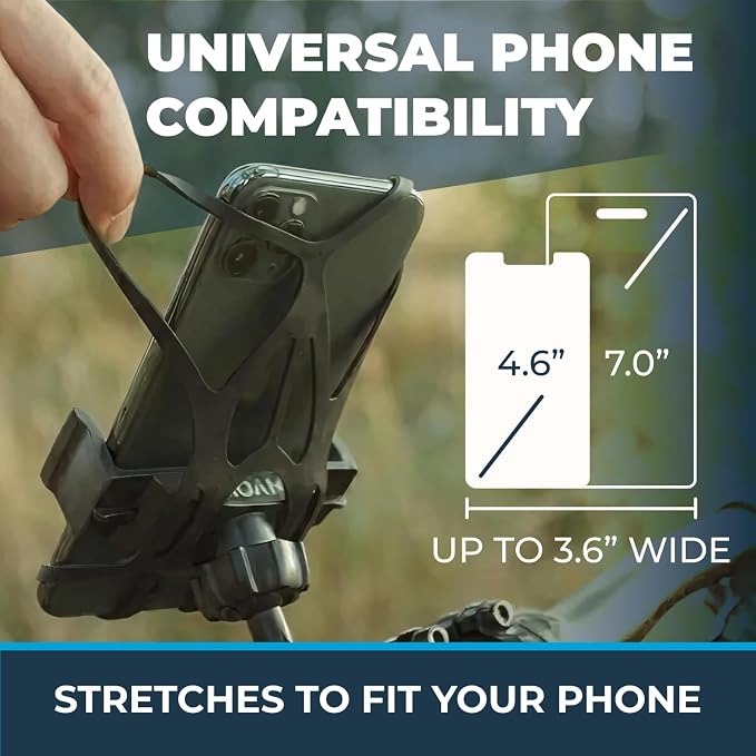 Roam Universal Black Net Bike Phone Mount Holder, 360° Rotation Hands Free Cell Navigation System for Motorcycle eBike Dirt Road Cruiser Scooter Jogging Stroller, Adjustable Up to 3.6" W x 7" L