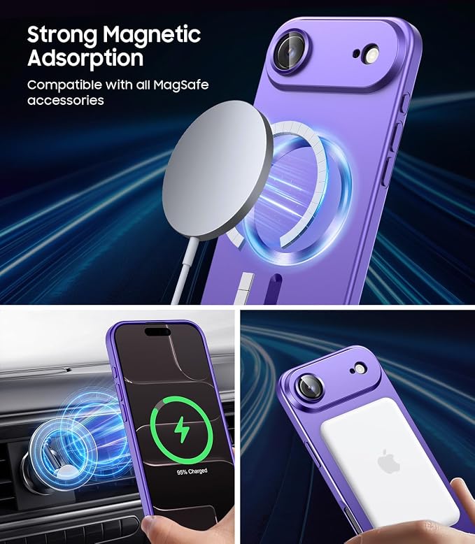 Magnetic for iPhone Air Case, Compatible with MagSafe, Built-in Camera Lens Protector, Slim Thin Soft Silicone Bumper Shockproof Metallic Luster Phone Case for iPhone 17 Air (Purple)