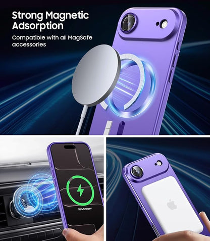 Magnetic for iPhone Air Case, Compatible with MagSafe, Built-in Camera Lens Protector, Slim Thin Soft Silicone Bumper Shockproof Metallic Luster Phone Case for iPhone 17 Air (Purple)