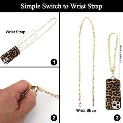 XANGNIER Wallet Case for iPhone 16 Pro Max, RFID Blocking PU Leather Crossbody Phone Purse with Card Holder, Zipper Pocket, Wrist Strap & Adjustable Lanyard for Women 6.9" 5G,Leopard Print