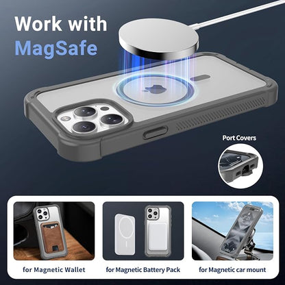 jaroco Magnetic for iPhone 15 Pro Case, [Compatible with MagSafe][Military Grade Drop Protection][Heavy Duty Protection][Non-Slip][Shockproof] 2-Layer Durable Bumper Phone Case 6.1''-Gray