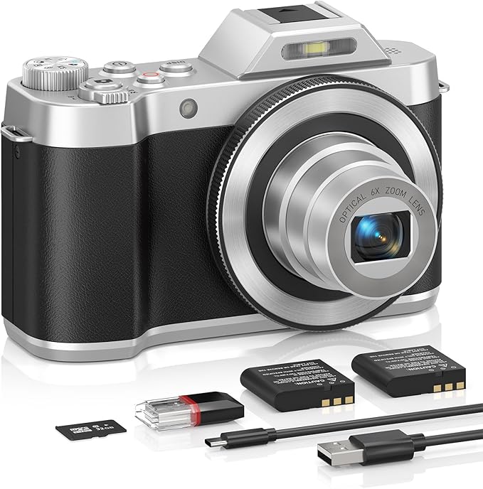 4K Retro Vintage Digital Camera: 64MP Retro 3” IPS Screen Camera with 6X Optical Zoom, WiFi Transfer Autofocus Rechargeable for Travel Vlogging and Gifts