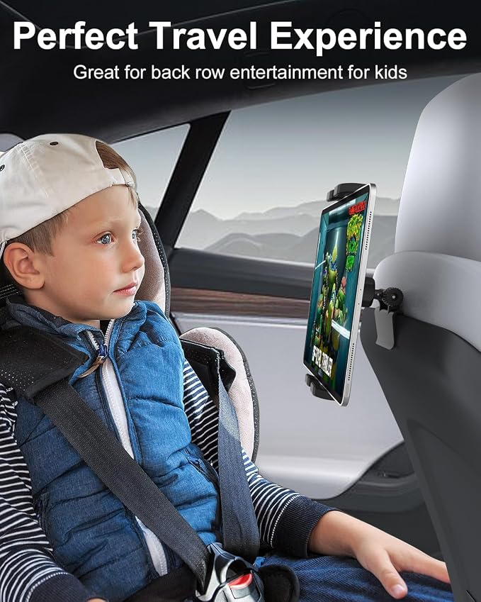 GDZN Tesla Back Seat Tablet Holder, 1-Second Install Seat-Back Wedge Mount for Model 3/Y, Metal Ball Head 360° Rotation iPad Holder for Kids Travel, Fits 4.7-13" iPad Pro/Air/Mini, Galaxy Tab, iPhone