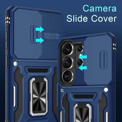 DEERLAMN Case for Samsung Galaxy S26 Ultra 6.9-Inch with Slide Camera Cover+Screen Protector(1 Pack), Rotated Ring Kickstand Military Grade Shockproof Protective Cover-Navy Blue