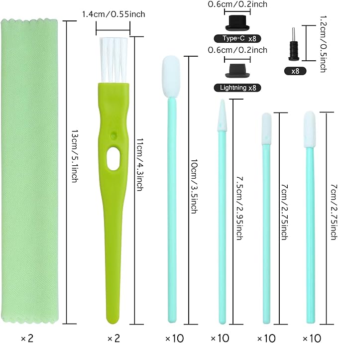 Aneco 68 Pieces Cell Phone Cleaning Kit Brush Set USB Charging Port Type C Anti Dust Port Plug Set and Headphone Jack Cleaner Compatible with iPhone, iOS Android, Cell Phone, Electronics Cleaner