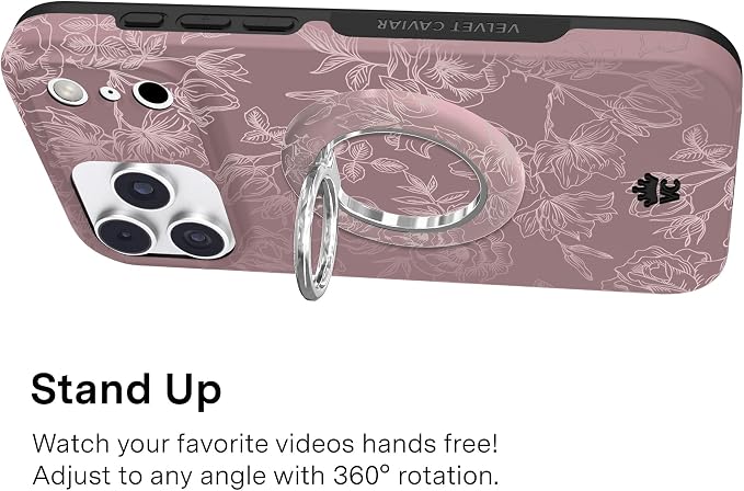 VELVET CAVIAR Compatible with MagSafe Phone Grip 2.0 | Cute Magnetic Ring Holder | Finger Loop Kickstand | Pop On Accessory for iPhone 17, 16, 15, 14, 13, 12 | Dusty Rose Floral