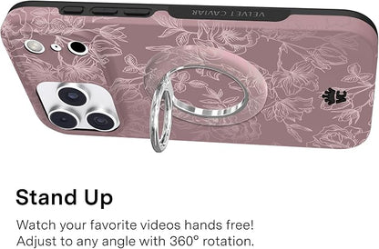 VELVET CAVIAR Compatible with MagSafe Phone Grip 2.0 | Cute Magnetic Ring Holder | Finger Loop Kickstand | Pop On Accessory for iPhone 17, 16, 15, 14, 13, 12 | Dusty Rose Floral