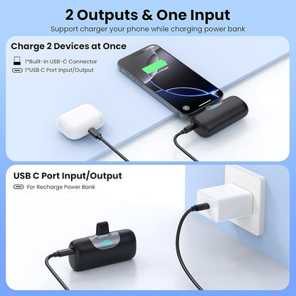 [2-Pack]Mini Portable Charger for iPhone 17/16,5500mAh LCD Display USB C Power Bank,Fast Phone Charging Travel Pocket Size Battery Pack for iPhone 17/17 Pro Max/Air/16/15 Series,Android(Black+Navy)