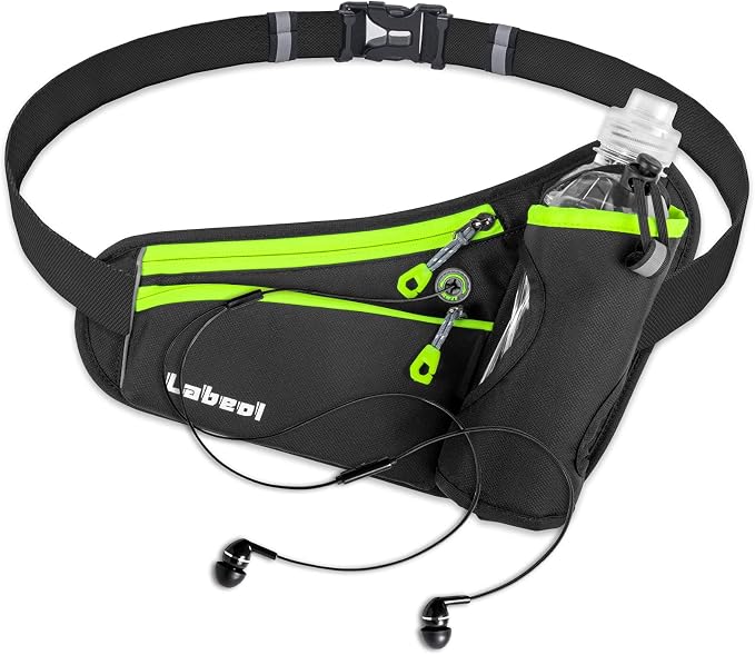 Running Belt, Waterproof Hydration Belt with Water Bottle Holder Hiking Walking Waist Pack Reflective Adjustable Fanny Pack Compatible for Phone Waistband Outdoor