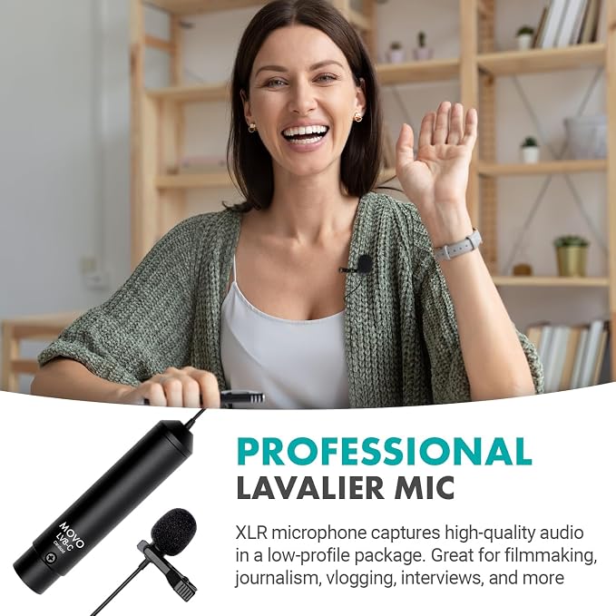 Movo LV8-C Broadcast-Quality XLR Lavalier Cardioid Condenser Wired Microphone with 12mm Mic Capsule for Accurate Voice Recording - Kit Includes Lapel Clip, Case and Windscreen