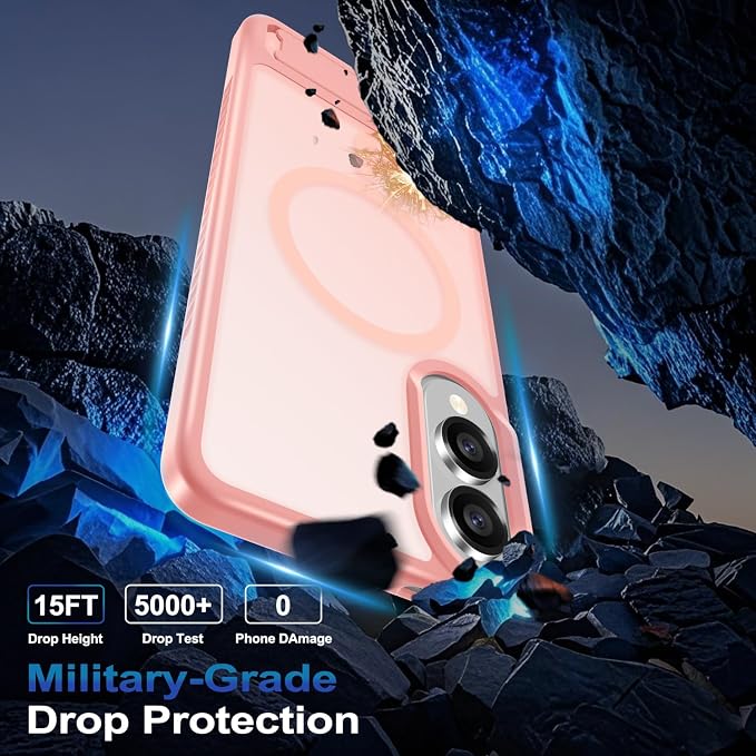 RMOCR for Samsung Galaxy S25 Edge Case with Screen Protector+Lanyard Wrist Strap,Magnetic Translucent Matte Rugged Slim Phone Cover Built in Invisible Kickstand [Fit for MagSafe],2025 Cute Pink