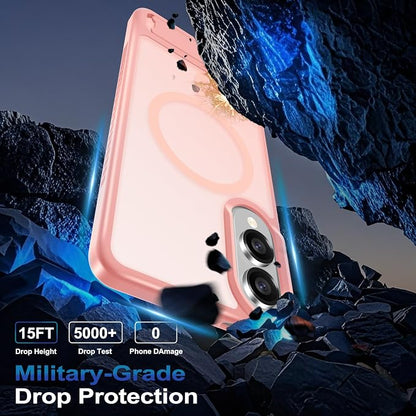 RMOCR for Samsung Galaxy S25 Edge Case with Screen Protector+Lanyard Wrist Strap,Magnetic Translucent Matte Rugged Slim Phone Cover Built in Invisible Kickstand [Fit for MagSafe],2025 Cute Pink