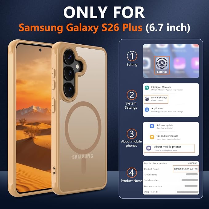 for Galaxy S26 Plus Phone Case: Compatible for Samsung S26 Plus Case [magsafe Fit] with 2PC HD Screen Protector,Frosted Translucent Soft-Touch Skin & Military-Grade Protection for S 26 Plus,Gold