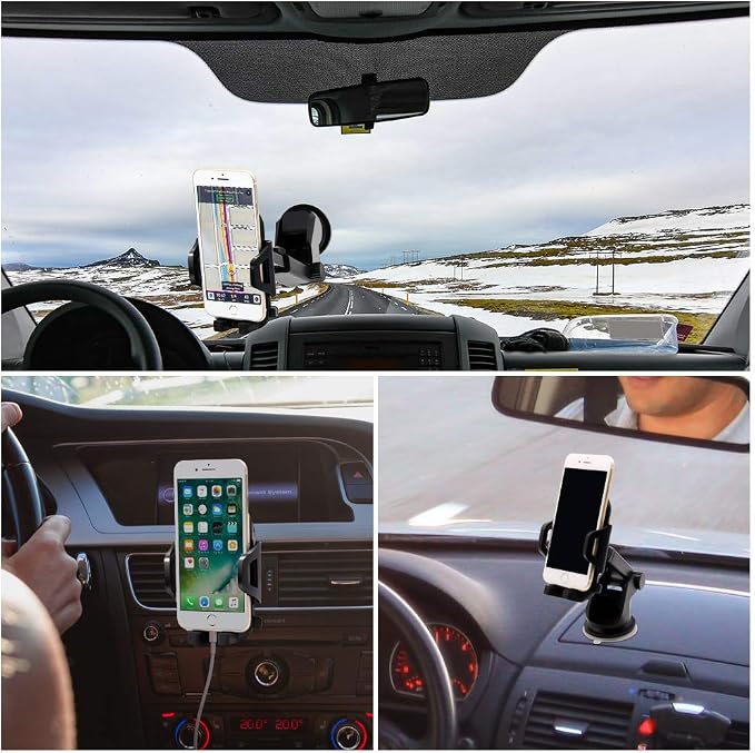 SONKIR Car Phone Mount, Dashboard & Windshield Cell Phone Holder Stand with One-Touch Design 360° Rotation for All Smartphones