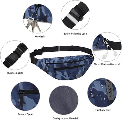 MAXTOP Large Crossbody Fanny Pack with 4-Zipper Pockets,Gifts for Enjoy Sports Festival Workout Traveling Running Casual Hands-Free Wallets Waist Pack Phone Bag Carrying All Phones