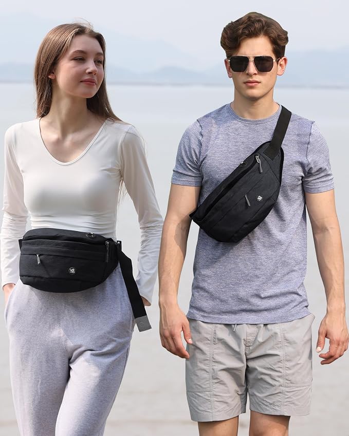 WATERFLY Running Belt Fanny Pack: Runner Marathon Jogging Waist Pack Sport Workout Exercise Fitness Phone Holder Belt for Men Women Jogger Slim Waistband Black