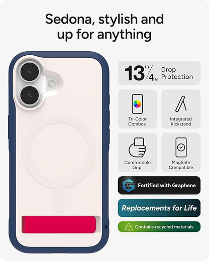 ZAGG Sedona Snap Case with Kickstand for iPhone 17 - Red Light & Blue, Drop Protection (13ft/4m), Multi-Layer Protection, with Camera Button, MagSafe Phone Case with Impact-Absorbing Bumpers