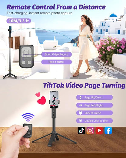Auto Face Tracking Tripod 360 Rotation with Light, Phone Tripod Stand with Remote Follow Your Movement, for Android Phone Selfie Stick for Content Creators Vlog (Black)