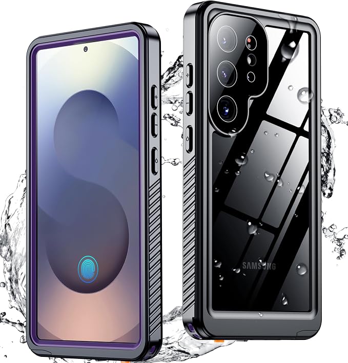 SPIDERCASE Upgraded for Samsung Galaxy S25 Ultra Case Waterproof,Built-in Screen & Camera Lens Protector[IP68 Underwater] [Military Grade Shockproof] Full Body Protection Phone Case,Purple/Clear