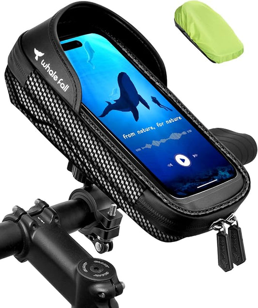 whale fall 360° Rotatable Bike Phone Holder, Waterproof Handlebar Bag with Touchscreen & Storage, Durable Bike Phone Mount for Navigation, Essential Bicycle Accessories for Phones Under 7"