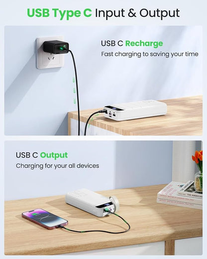 Power Bank Fast Charging 50000mAh - 22.5W Portable Charger USB C Quick Charge with 4 Outputs & 3 Inputs LED Display Huge Capacity External Battery Pack for iPhone, Samsung, iPad etc White