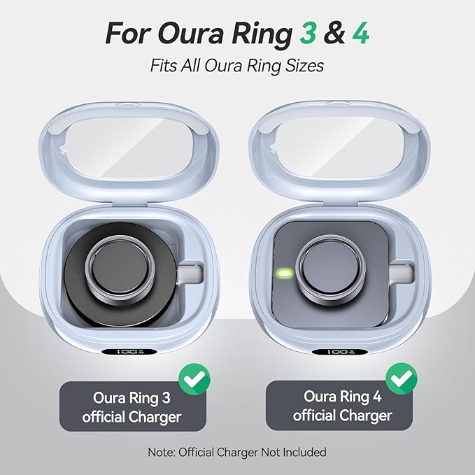 Tensea Portable Charging Case Compatible with Oura Ring Gen 4 & Gen 3, 2000mAh Wireless Power Station, Universal Fit, 30-Day Runtime Charger Accessories (Official Charger NOT Included)