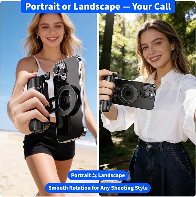 4-in-1 Magnetic Selfie Stick for iPhone/Android - Multifunctional 360° Rotation Extendable Tripod with Detachable Remote, Universal Phone Mount & Metal Ring (Magnetic or Clip Combo)