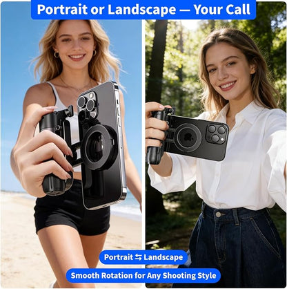 4-in-1 Magnetic Selfie Stick for iPhone/Android - Multifunctional 360° Rotation Extendable Tripod with Detachable Remote, Universal Phone Mount & Metal Ring (Magnetic or Clip Combo)