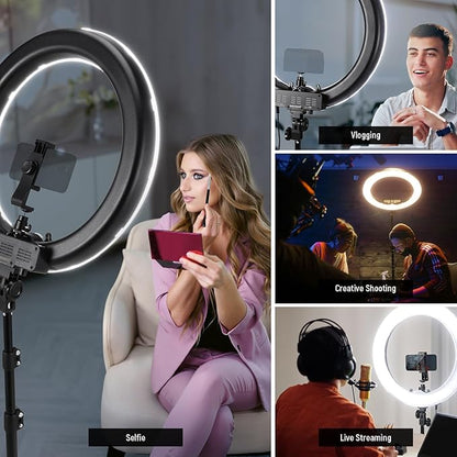 NEEWER 58W 18"/45cm Ring Light Kit, 3200K & 5600K Bi Color Dimmable CRI95 LED Selfie Lighting for iPhone with Tripod Stand/Phone Holder/Cold Shoe for Makeup Studio Video Recording Photography, RL-18