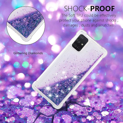 Glitter Case für Galaxy A71 Silicone, Transparent Protective Case Bumper Phone Cover Glitter Floating Liquid Phone Case Full Body Rugged Scratch Slim Shell compatible with Samsung Galaxy A71, Purple