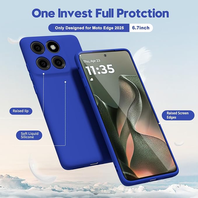 oakxco for Motorola Moto Edge 2025 Phone Case Liquid Silicone, Thin Slim Soft Rubber Gel TPU Plain Protective Simple Cover for Women Girl Cute, Matte Solid Color Aesthetic, Royal Blue