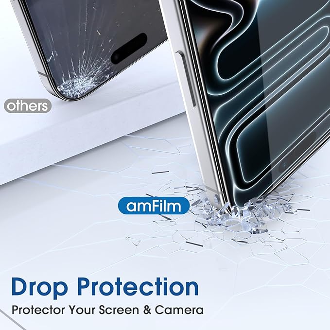 amFilm OneTouch Screen Protector for iPhone 17 Pro 6.3'' + Camera Lens Protector | Auto-Alignment Install | Bubble Free | 9H Tempered Glass | Shatterproof | FHD Clarity | Case Friendly | 2+4 Pack