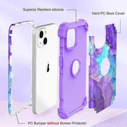 Hocase for iPhone 14 Plus Case, Heavy Duty Shockproof Protection Soft Silicone Rubber+Hard Plastic Bumpers Hybrid Protective Case for iPhone 14 Plus 6.7" 2022 - When Purple Meets Blue