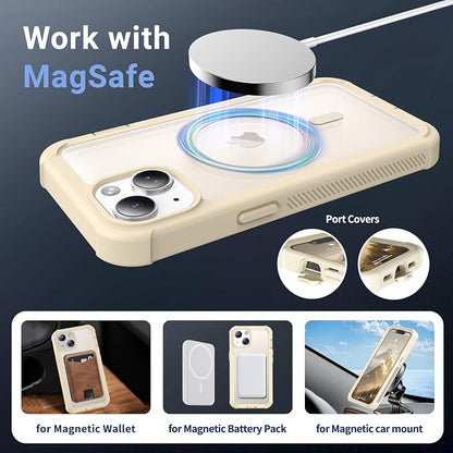jaroco Magnetic for iPhone 14 Case, [Compatible with MagSafe][Military Grade Drop Protection][Heavy Duty Protection][Non-Slip][Shockproof] 2-Layer Durable Bumper Phone Case 6.1''-Antique White
